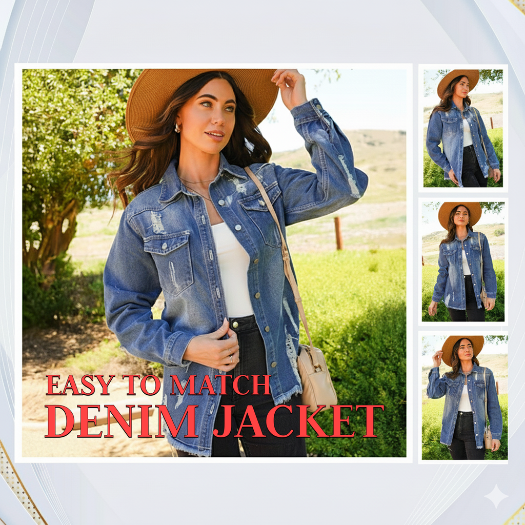 🔥Hot 50% Sale OFF🔥 💕 Women's Raw Edge Ripped Denim Jacket